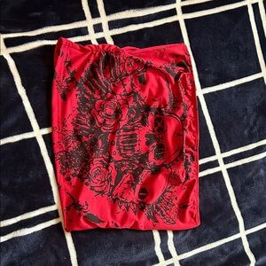 Red Skull & Rose Print Tube Top